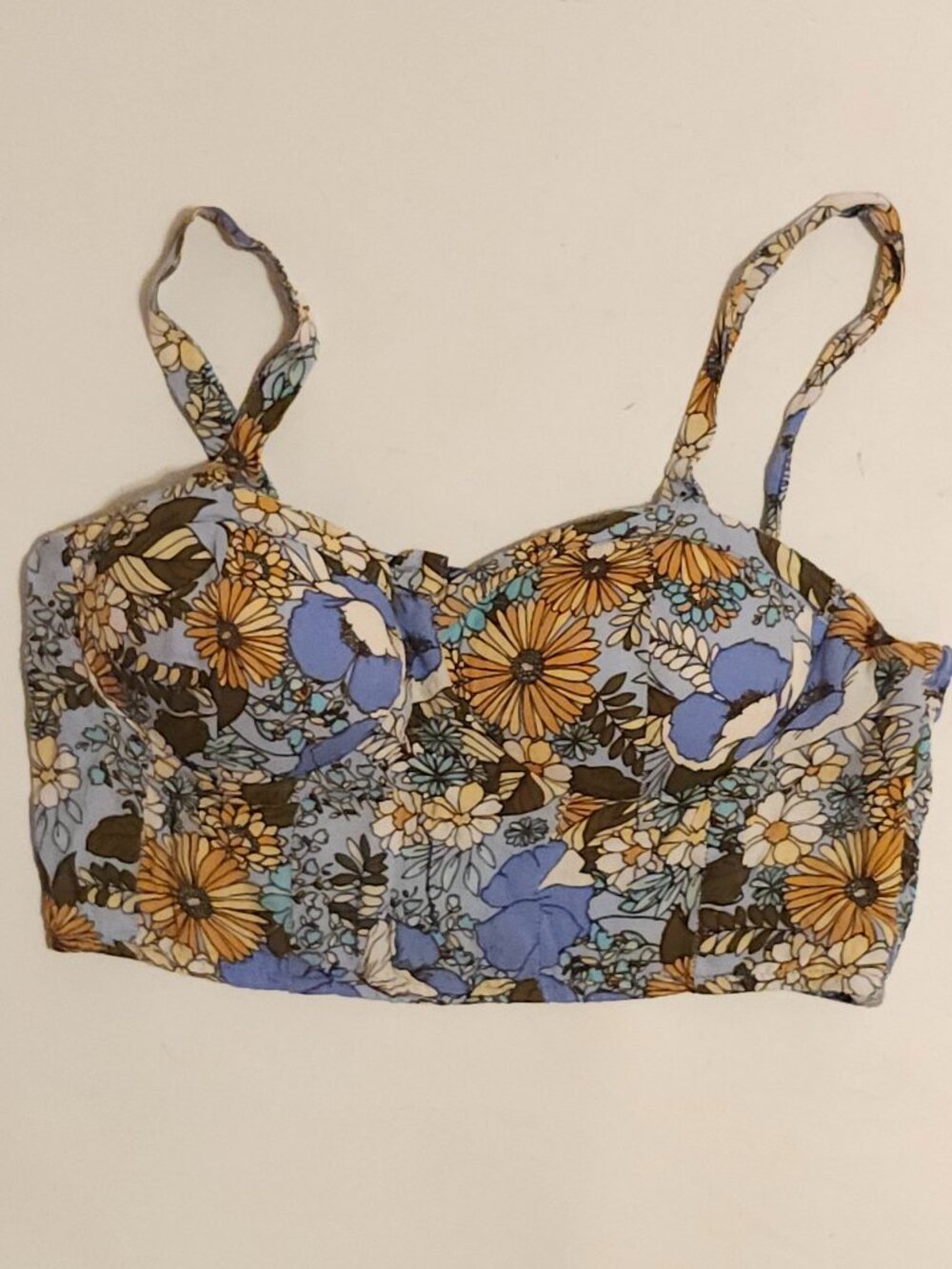 B.O.G. Collective Bra Top Blue Retro Floral Women's Size M